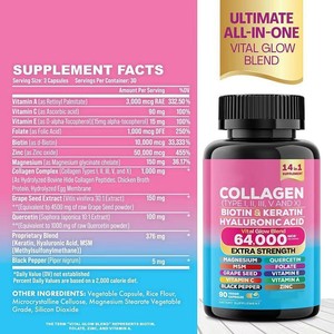 Colágeno antienvejecimiento 64000mcg Multi Colágeno Biotina Queratina 14 en 1 Cápsulas de Colágeno Vitaminas para Cabello, Piel y Uñas Suplemento de Colágeno - Product Image 2
