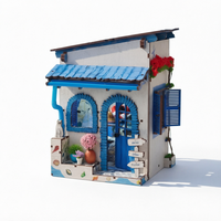 Kit de bricolage pour coin de lecture style méditerranéen, puzzle 3D maison miniature de plage avec lumière LED pour décoration de bibliothèque, cadeau