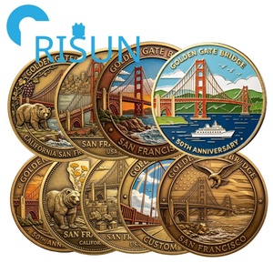 Pièces de monnaie commémoratives de <span class=keywords><strong>voyage</strong></span> en or avec impression UV 3D, motif Ours grizzly de Californie, San Francisco, Pont Golden Gate - Product Image 1