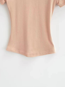 Camiseta Corta para Mujer, Cuello Redondo, Color Sólido, Casual, Manga Corta, Tejido Ecológico, Alta Calidad, Venta al Por Mayor - Product Image 5