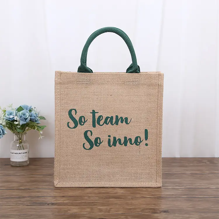 Eco Friendly Jute Bag Natural Hemp Shopping Tote Custom Logo Silk Screen Printing Hessian Bag
