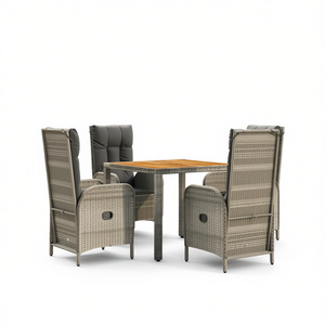 Ensemble de salle à manger de jardin en rotin gris 4 places, table en teck, mobilier d'extérieur résistant aux intempéries, design contemporain - Product Image 1