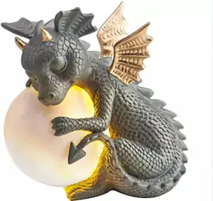 Dinosaure méditant à LED avec lampe solaire, Statues de jardin, Figurines <span class=keywords><strong>Dragon</strong></span> <span class=keywords><strong>dormant</strong></span> en plein air - Product Image 1