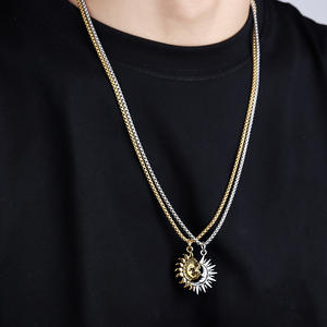 Style vintage Soleil <span class=keywords><strong>Lune</strong></span> Asymétrique En Acier Inoxydable <span class=keywords><strong>Collier</strong></span> Boucles D'oreilles <span class=keywords><strong>Collier</strong></span> De Pareja Zircon Principale Personnalité Couple Accessoire - Product Image 4