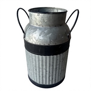 Cubo de metal galvanizado con asa, estilo rústico, para mayoristas, florero de metal de último diseño para sala de estar - Product Image 1