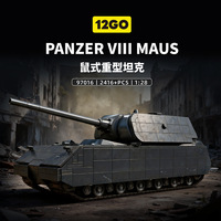12GO 97016 Maus Tank Gris Fer Blocs de Construction Modèle Militaire Jouet en Plastique Alimenté par Batterie Contrôlé par Application Plus de 800 Blocs pour Enfants