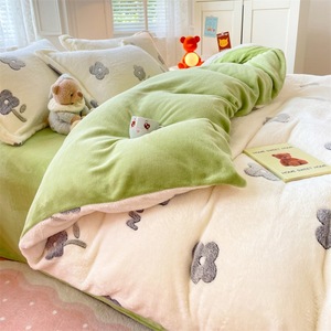 Edredón de 4 piezas de marca barata, funda de edredón con estampado de animales de terciopelo grueso y cálido, juego de cama de invierno - Product Image 5