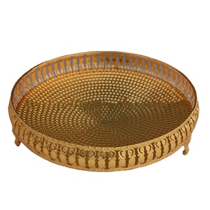 Platos Redondos para Servir con Decoración Dorada de Arabia Saudita, Bandejas Indias para Bodas - Product Image 1