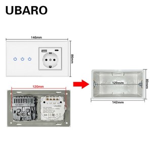 Ubaro 146 Euro Standard Touch <b>Switch</b> Socket With <b>Usb</b> Port Wi-Fi Control 146x86mm - Product Image 1