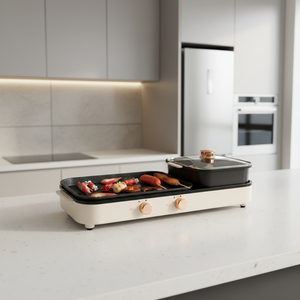 Parrilla Eléctrica Multifuncional 2 en 1 de 1980W, Olla Caliente Desmontable, Sin Humo, Antiadherente, Ajustable, para Uso Doméstico en Interiores - Product Image 1