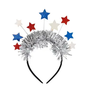 Hstyle ikat kepala patriotik berkilau berlian imitasi bendera Amerika ikat kepala bintang 4th Juli ikat rambut Aksesori dekorasi hadiah promosi