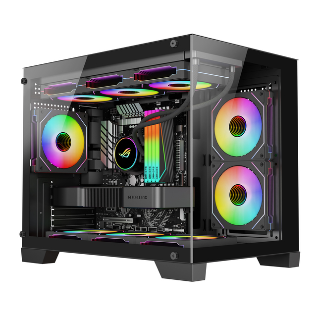 Mid Tower MicroATX 0.5mm Steel Tempered Glass Gaming PC Case with Side Window Support 360mm Liquid Cooler ARGB Strip Wholesale