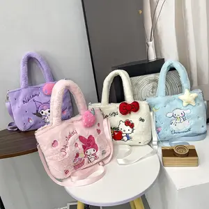 Sac fourre-tout en peluche Sanrioed Kawaii Hello KT Cinnamoroll Melody Plush Crossbody Bag High-Capacity Cartoon Hello KT Handbag for Girl