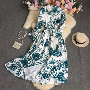 Robe tunique d'été à manches longues et revers pour femmes, taille haute, simple boutonnage, multi-boutons - Product Image 2