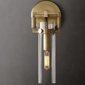 Luxury Modern Vertical Linear Solid Antique Brass Frame Open Glass Shade Wall <b>Sconce</b> for Hotel Powder Room Bedroom - Product Image 1