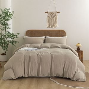 Housse <span class=keywords><strong>de</strong></span> couette en <span class=keywords><strong>gaze</strong></span> double couche en <span class=keywords><strong>coton</strong></span> pur <span class=keywords><strong>de</strong></span> couleur unie sur mesure, ensemble <span class=keywords><strong>de</strong></span> literie 3 pièces, respirant, taies d'<span class=keywords><strong>oreiller</strong></span> - Product Image 6