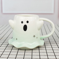 Mug en céramique Halloween, motif fantôme et citrouille mignons, réutilisable, mug à café effrayant avec couvercle, compatible lave-vaisselle et micro-ondes, cadeau d'affaires, inspiré de la fantaisie