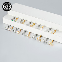 Anting-anting stud titanium padat G23, zircon bintang hati bunga, anting gantung, perhiasan tindik tulang rawan 8mm unisex anti-korosi