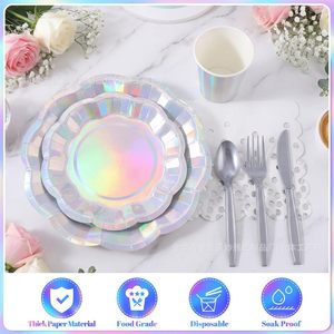 Disposable Party Supplies Kit 175 Pieces For 25 People Holographic <b>Plates</b> Cups Napkins Cutlery Set Party Use - Product Image 4