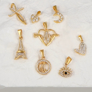 18K oro placcato titanio acciaio zircone ciondolo in acciaio inox diamante luna cuore occhio <span class=keywords><strong>Effel</strong></span> <span class=keywords><strong>torre</strong></span> ciondoli per il DIY - Product Image 1