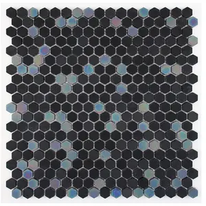 Recycled Glass Iridescent Hexagon Granular Textured Enameled Glass Mosaic Tile Mix Glitter For Wall Decoration