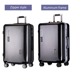 Dekorasi seni abu-abu gelap 4 buah kain 22 inci koper perjalanan dengan Power Bank bagasi bingkai aluminium