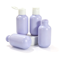 Bouteille d'échantillon en PEHD, courte et robuste, 80 ml, violette, finition douce mate, pour emballage d'articles d'accueil hôteliers - Vente en gros usine