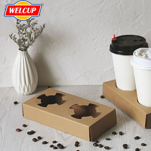 Free Sample Disposable Biodegradable Paper Cup Support <strong>Drink</strong> Coffee <strong>Carrier</strong> Holder Tray Handles Take Away Packaging - Product Image 3