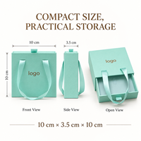 En stock, boîte cadeau de 10 cm x 3,5 cm x 10 cm avec poignée en ruban et logo personnalisé pour bijoux, bagues, boucles d'oreilles et colliers
