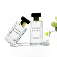 Flacon de parfum rectangulaire plat transparent de luxe pour fabricant de parfums, atomiseur de parfum de 75 ml et 80 ml, flacon d'huile essentielle