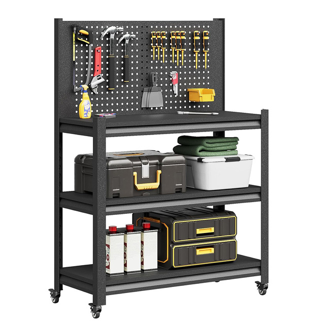 Rolling Tools Storage Shelves Steel Tool Cart Metal Garage Pinboard Mobile Workstation