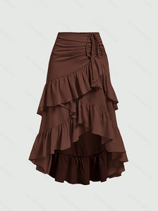 Nuova <span class=keywords><strong>Gonna</strong></span> Midi Estiva da Donna a Vita Alta con <span class=keywords><strong>Balze</strong></span> a Strati, Asimmetrica, Tinta Unita, Stile Casual Dolce da Spiaggia - Product Image 4