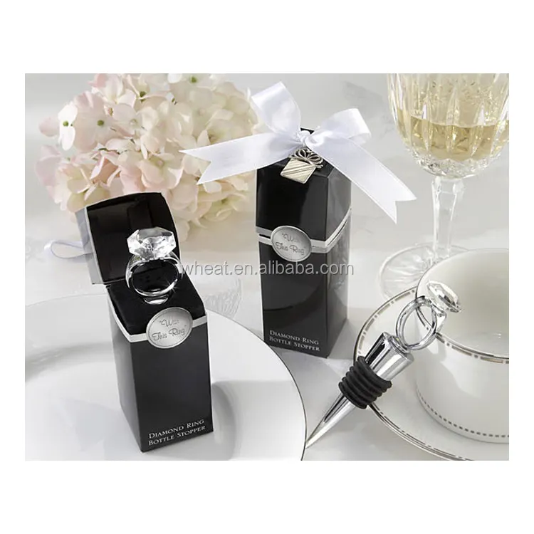 Huwelijkscadeau Accepteren Aangepast Logo Met Deze Ring Chroom Clear Diamond Ring Wijnfles Stopper