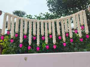 Solawood Pink Lotus Door Toran Eco Friendly Indian Diwali Decoration <b>Pooja</b> <b>Mandir</b> Door Hanging Bandarwar Backdrop Decoration - Product Image 2