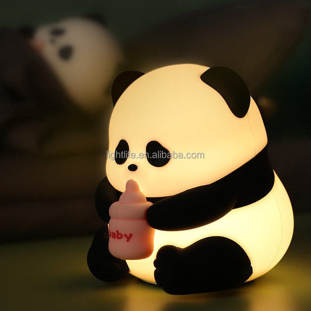 Squishy LED Panda Night Light Kids Room Decor Tap USB Rechargeable Animal Night Lamp Portable Color Changing Silicone Panda Lamp
