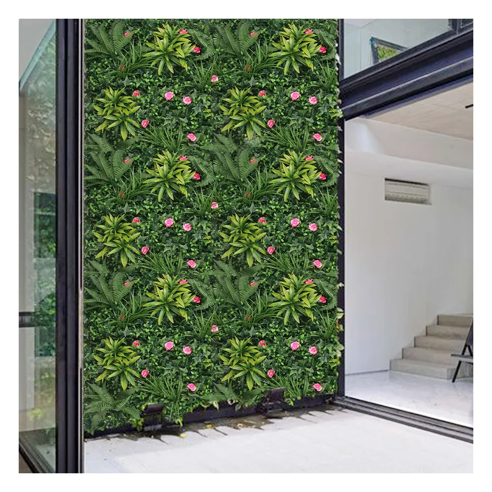 Pq24 New Product Faux Foliage Panels Artificial Green Grass Boxwood Hedge Plant Wall para Decoração de Jardim