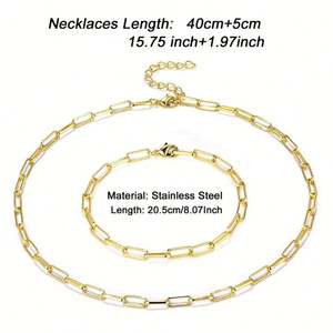 Collar de cadena de eslabones tipo clip chapado en oro de acero inoxidable al por mayor para niñas, gargantilla con cadena de clip rectangular - Product Image 3