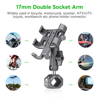 FANAUE pour support GPS compatible vélo/moto, support de téléphone à double bras, adaptateur de tête à rotule de 17 mm, alliage d'aluminium