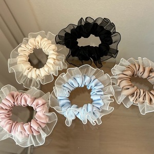 Chouchous pour cheveux pour femmes en organza, dentelle et satin, à motifs géométriques, élastiques, pour queue de cheval, accessoires d'été - Product Image 2