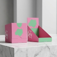 Boîte cadeau en carton rose et blanc avec fenêtre translucide, impression de logo personnalisé, emballage en papier pliable en gros pour cosmétiques