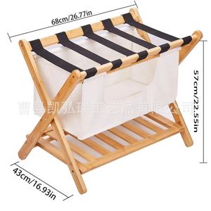 Simple wooden luggage <b>storage</b> rack for hotel bedrooms, double-layer foldable luggage rack, <b>suitcase</b> holder - Product Image 3