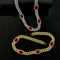 Collier Hip Hop en Diamant de 15 mm, Vente en Gros, Collier en Strass Rouge et Vert, Collier Ras de Cou, Bijoux