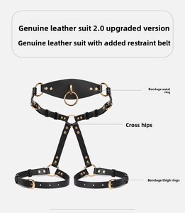 Set de Regalo de Cuero para Bondage SM, Collar Impermeable para Parejas, Correa, Esposas para Manos y Pies, Separador de Piernas, Cuero Genuino, PU de Alta Calidad - Product Image 6