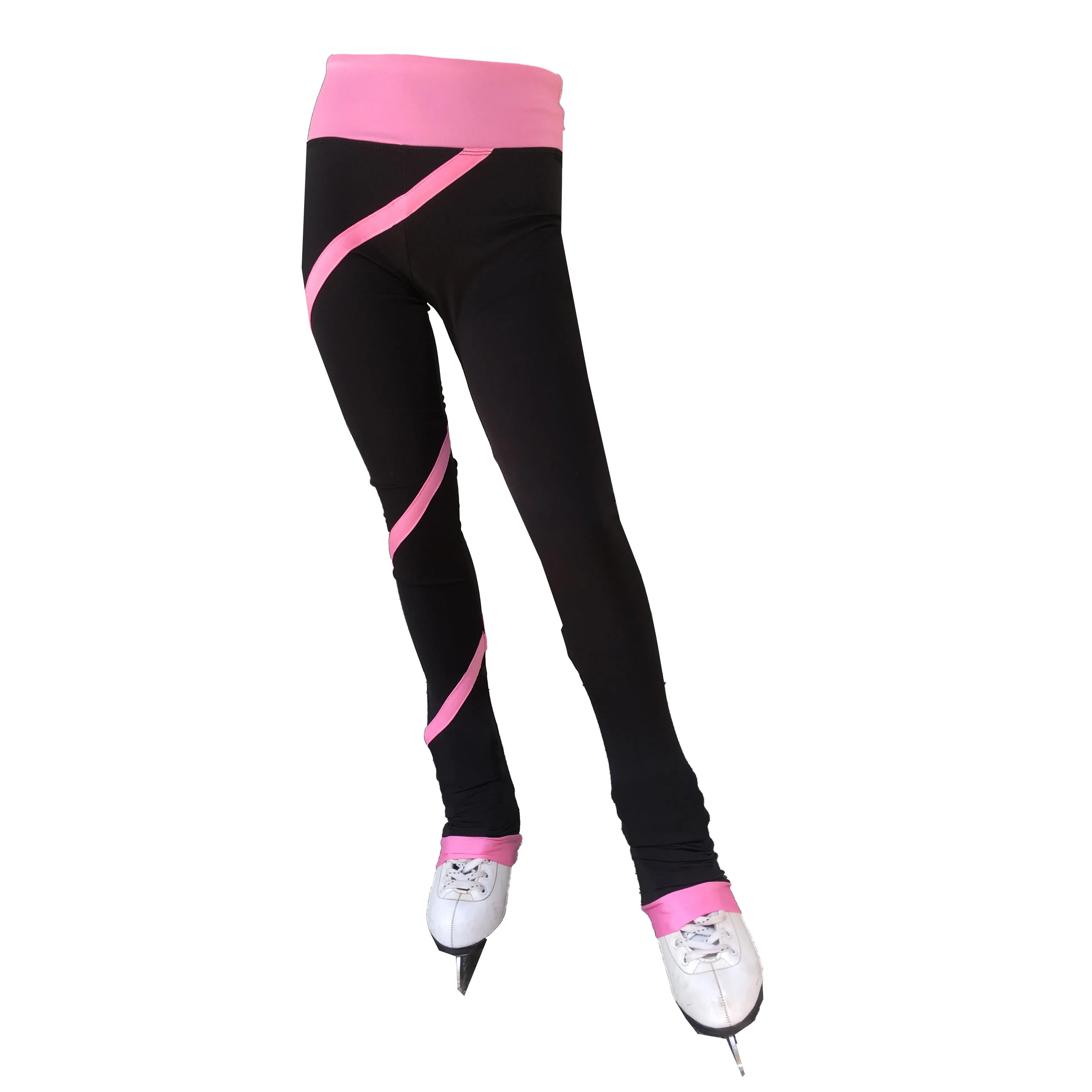Штаны для фигурного катания стрейч пряжа розовые линии костюмы для катания на коньках тренировочные костюмы для девочек