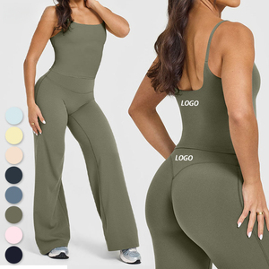Gym Suit Outfit <b>Women</b> Fitness Workout Crop Tank Top High Waist <b>Leggings</b> Two Piece Activewear Wide-leg Straight-leg Pants Sets - Product Image 1