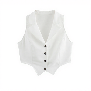 Chaleco Blanco con Cuello de Solapa y Botones Negros para Mujer, Traje Formal Tejido - Product Image 4