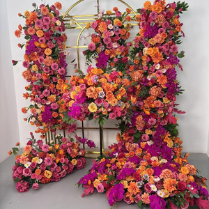 Runner Floreale Personalizzato OEM con Rose Artificiali in Seta <span class=keywords><strong>Rosa</strong></span> Acceso e Arancione Autunnale per Matrimoni - Product Image 2