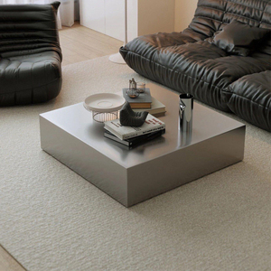 Bàn cà phê kim loại thép không gỉ tối giản kiểu Ý hiện đại đơn giản bề mặt mờ chải nhám nội thất gia đình cho phòng khách nhỏ sang trọng - Product Image 3