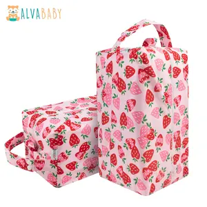 ALVABABY新款草莓水果防水湿袋可重复使用时尚尿布豆荚婴儿布尿布袋