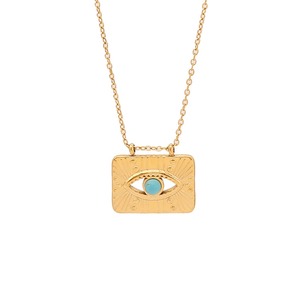 Collar de oro turquesa hipoalergénico Hippie Gypsy rústico collar de acero inoxidable corazón ojo estrella encanto collar regalo para ella - Product Image 4